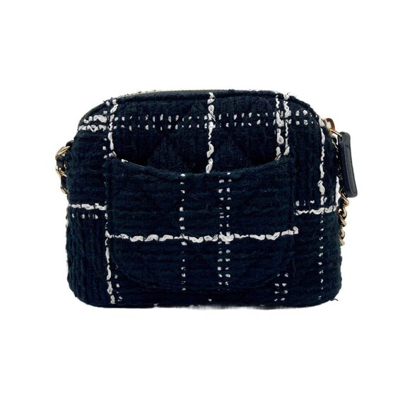 Chanel Tweed Quilted Mini Clutch With Chain Black White - Picture 3 of 9